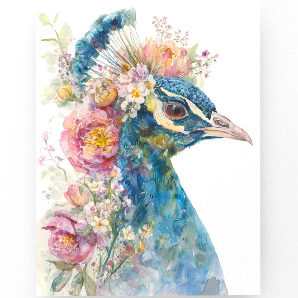 Watercolor Floral Peacock Wall Art Illustration Print Poster Card Unframed - Picture 9 of 9